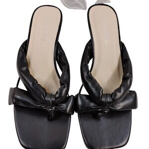 Solanz Sandal Women Size 8 Black Open Toe Slip On Block Heel Shoes